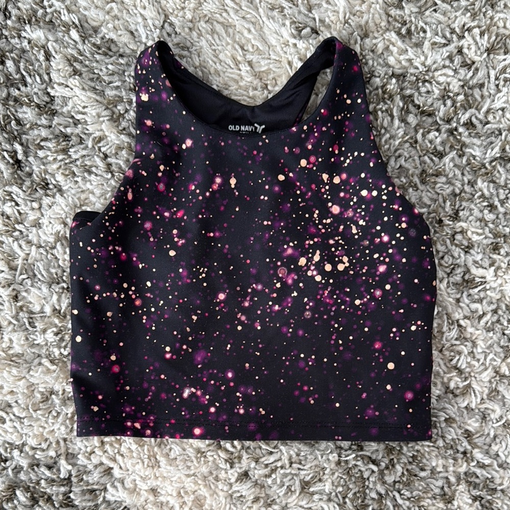 Old Navy Women's Black and Pink Speckled Top
